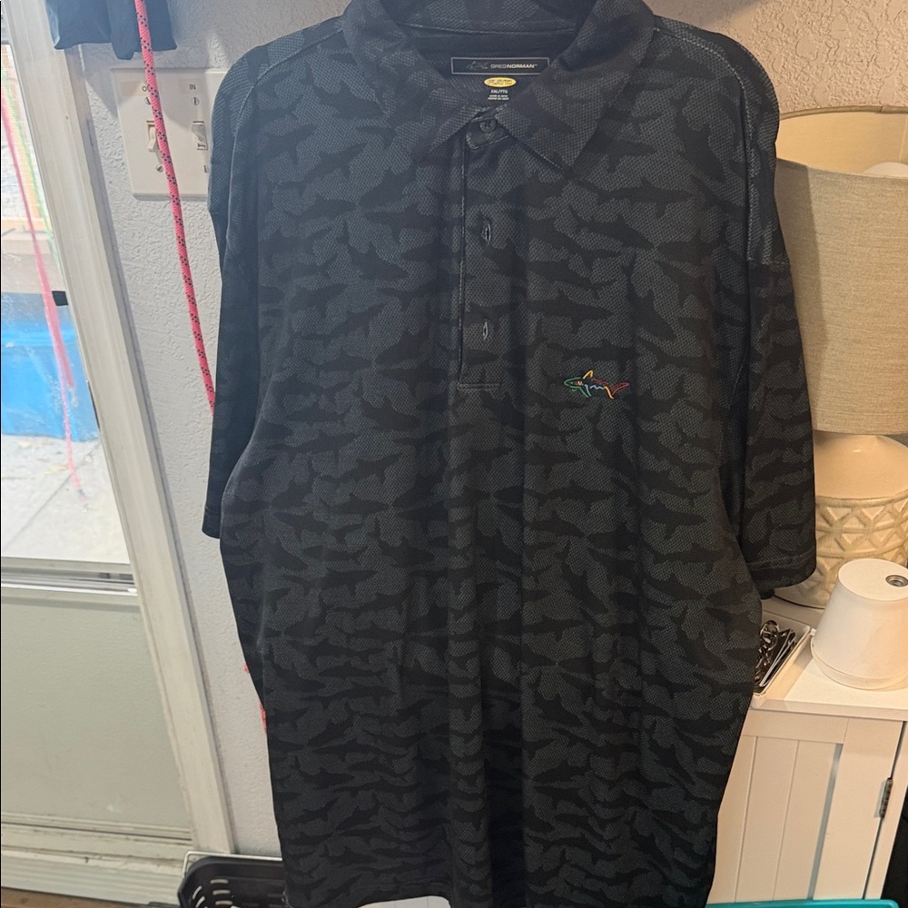 Greg Norman Collection Charcoal Polo with Shark Design